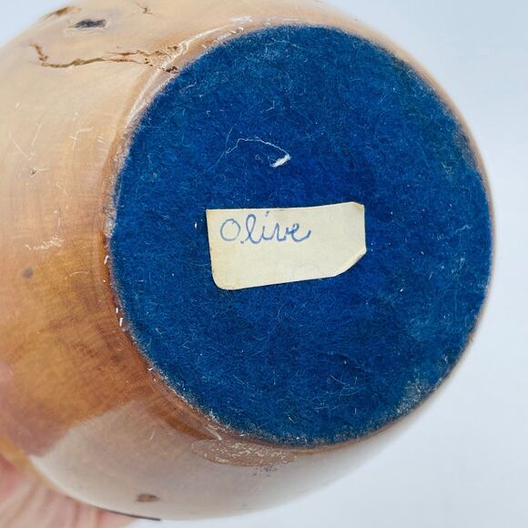 Burled Wood Decor Hand Crafted Knot Turned Artisan Vase Olive Mid-Century MCM - Picture 6 of 10